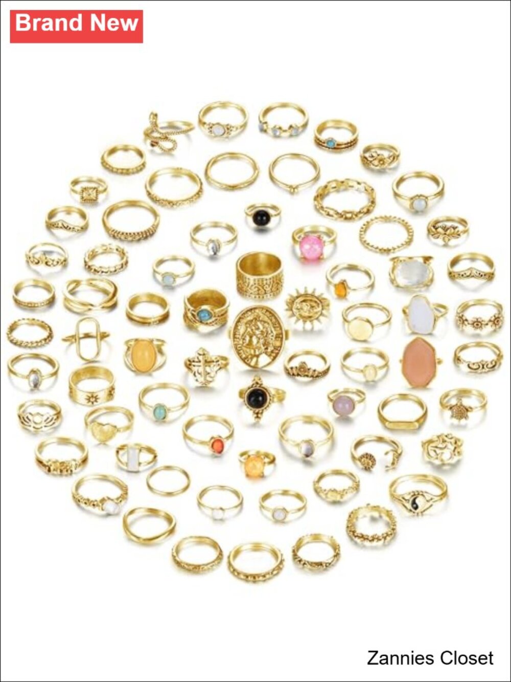 💍 70 Pc Vintage Crystal Stacking Knuckle Rings Set